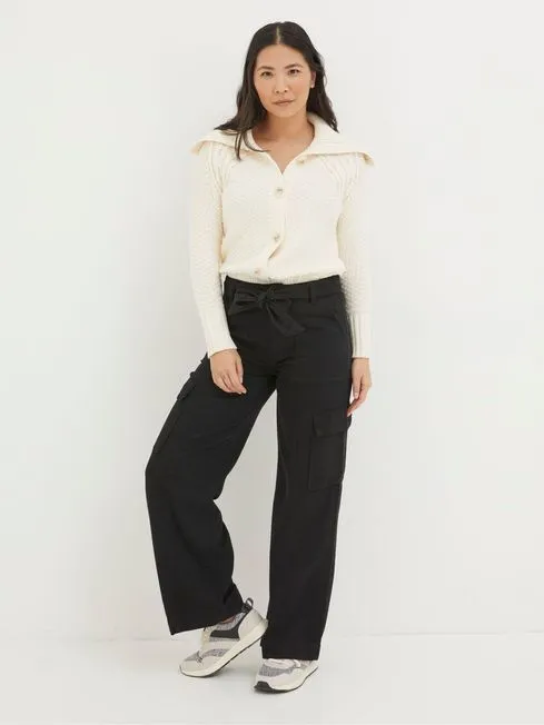 Women Fatface Pants and Leggings Black Bodi Belted Cargo Trousers