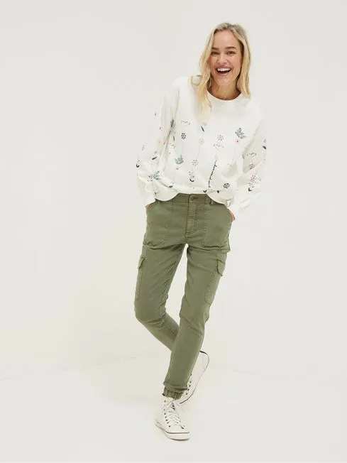 Women Fatface Pants and Leggings Hythe Green Cargo Trousers