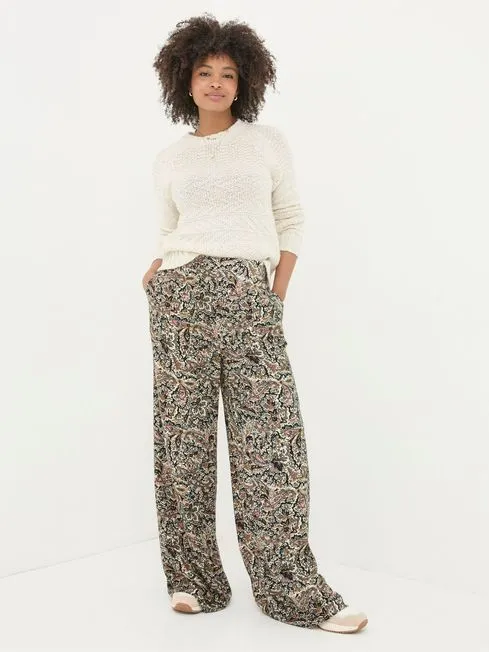 Women Fatface Pants and Leggings Ines Cream Paisley Wide Leg Trousers