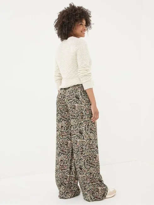 Women Fatface Pants and Leggings Ines Cream Paisley Wide Leg Trousers