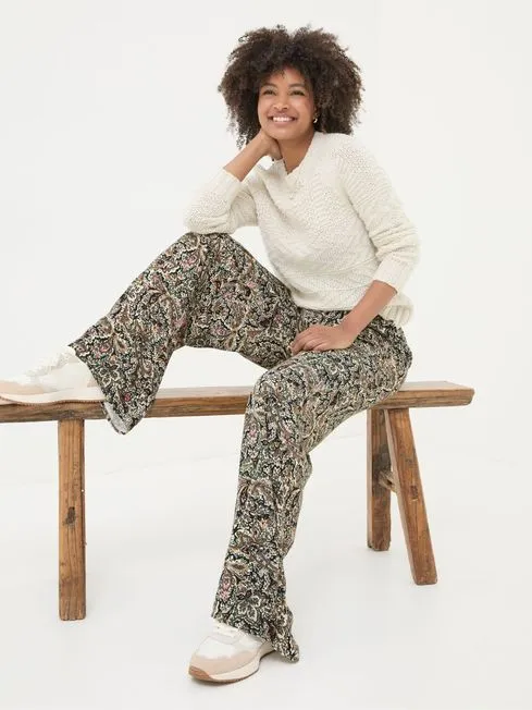 Women Fatface Pants and Leggings Ines Cream Paisley Wide Leg Trousers