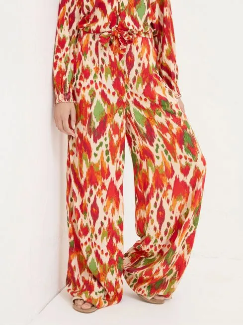 Women Fatface Pants and Leggings Ines Orange Paradise Ikat Wide Leg Trousers
