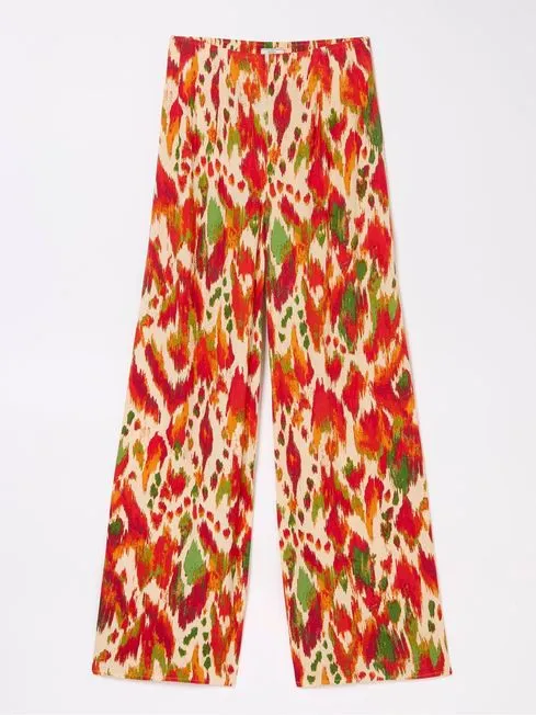 Women Fatface Pants and Leggings Ines Orange Paradise Ikat Wide Leg Trousers