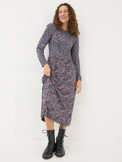 Women Fatface Printed Dresses Fia Dark Navy Batik Dress