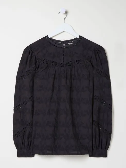 Women Fatface Shirts and Blouses Black Ana 100 Cotton Detail Blouse Women Fatface Shirts and Blouses Black Ana 100 Cotton Detail Blouse