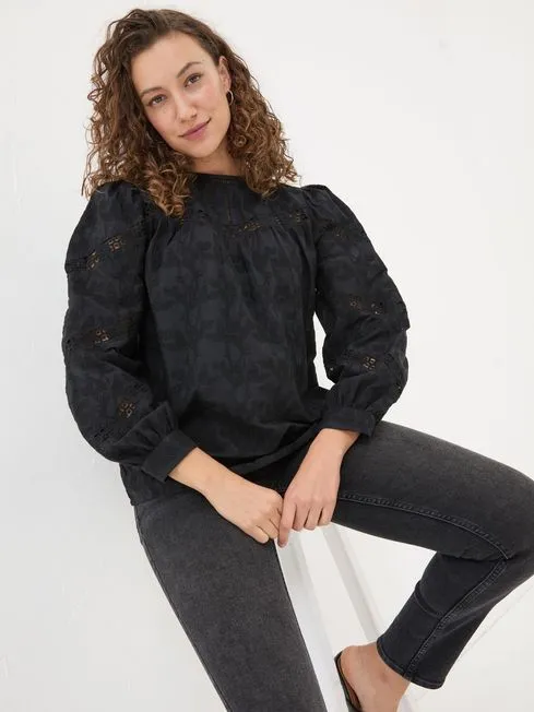 Women Fatface Shirts and Blouses Black Ana 100 Cotton Detail Blouse Women Fatface Shirts and Blouses Black Ana 100 Cotton Detail Blouse