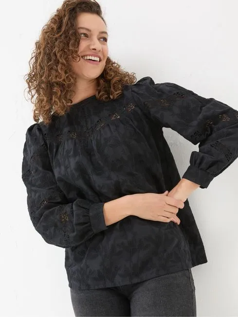 Women Fatface Shirts and Blouses Black Ana 100 Cotton Detail Blouse Women Fatface Shirts and Blouses Black Ana 100 Cotton Detail Blouse