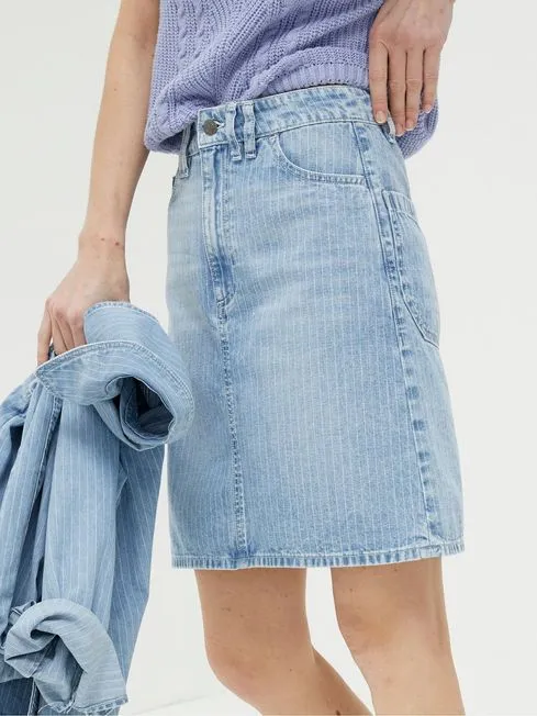 Women Fatface Skirts Athena Blue Stripe Denim Skirt