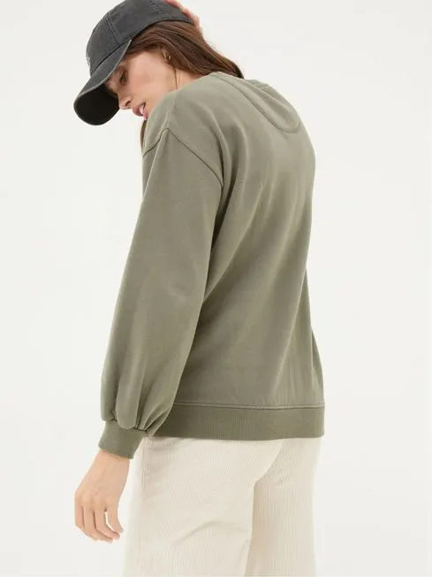Women Fatface Sweatshirts and Hoodies Alex Green Khaki Graphic Pocket Sweat Top