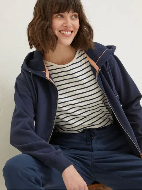 Women Fatface Sweatshirts and Hoodies Amy Dark Blue Zip Through Hoodie