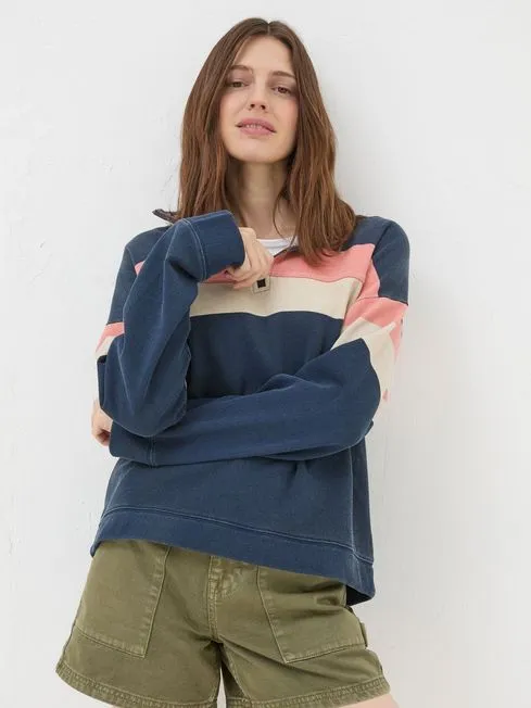 Women Fatface Sweatshirts and Hoodies Blue Relaxed Airlie Colour Block Sweatshirt