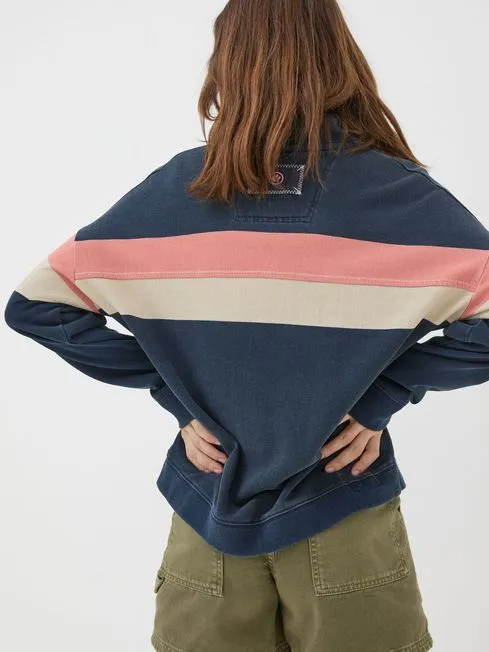 Women Fatface Sweatshirts and Hoodies Blue Relaxed Airlie Colour Block Sweatshirt