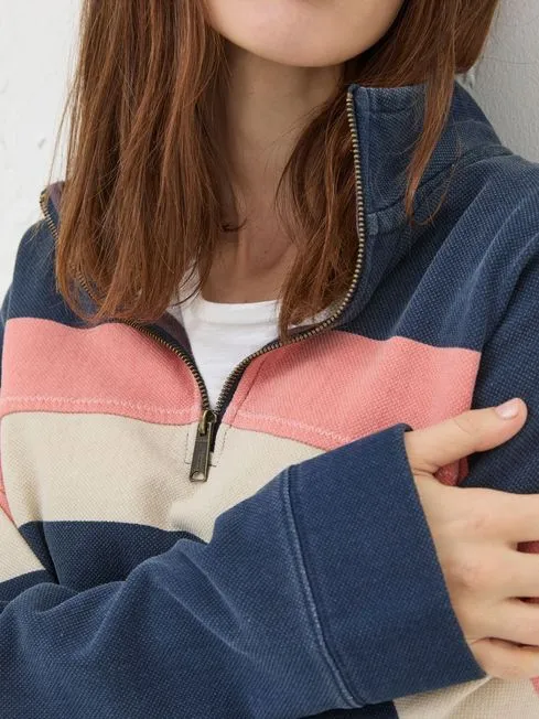 Women Fatface Sweatshirts and Hoodies Blue Relaxed Airlie Colour Block Sweatshirt