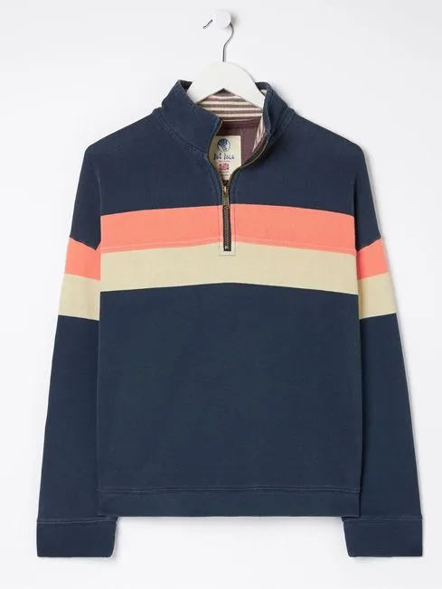 Women Fatface Sweatshirts and Hoodies Blue Relaxed Airlie Colour Block Sweatshirt