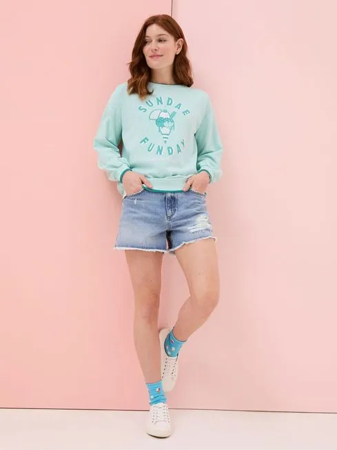 Women Fatface Sweatshirts and Hoodies Judes Green Crew Sweatshirt