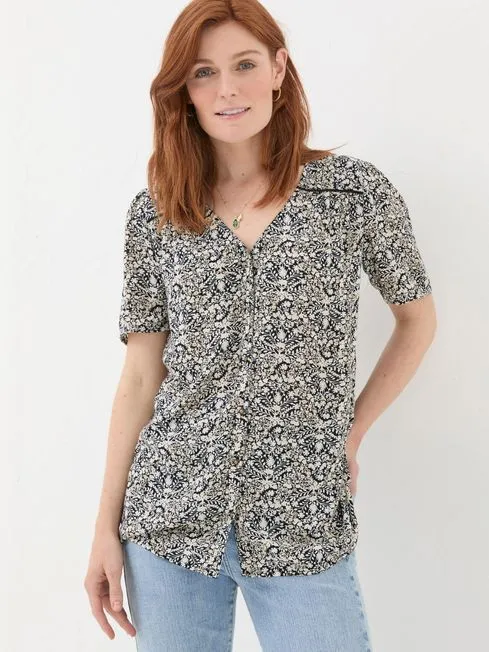 Women Fatface Tops and TShirts Cassidy Black Inlay Floral Tunic