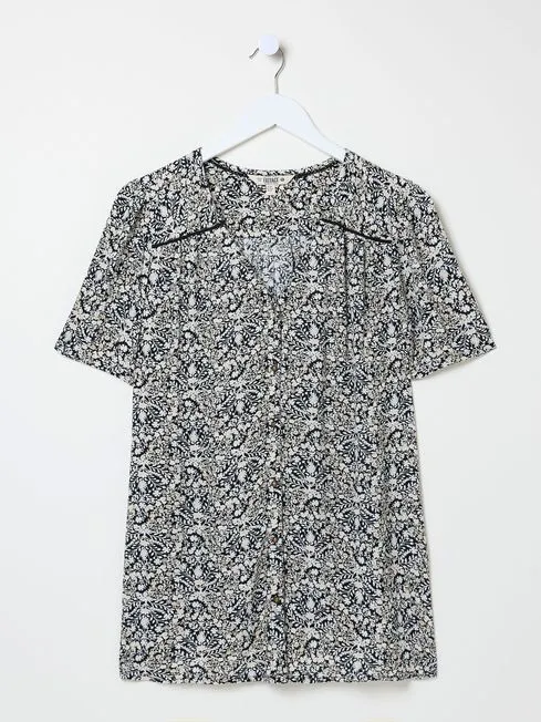 Women Fatface Tops and TShirts Cassidy Black Inlay Floral Tunic Women Fatface Tops and TShirts Cassidy Black Inlay Floral Tunic
