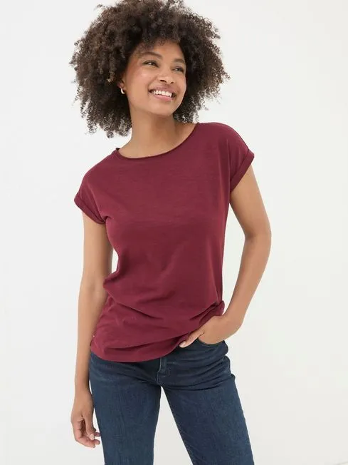 Women Fatface Tops and TShirts Ivy Organic Cotton Burgundy Red TShirt