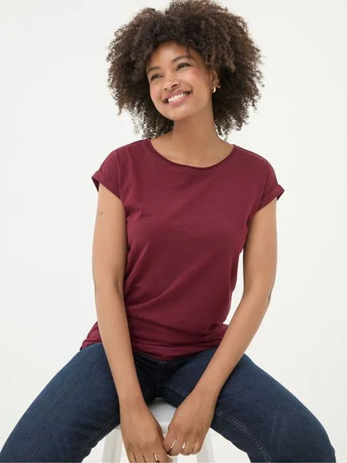 Women Fatface Tops and TShirts Ivy Organic Cotton Burgundy Red TShirt