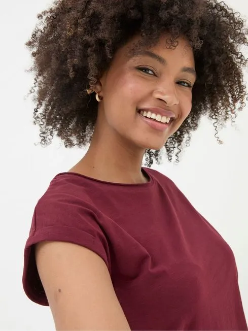 Women Fatface Tops and TShirts Ivy Organic Cotton Burgundy Red TShirt