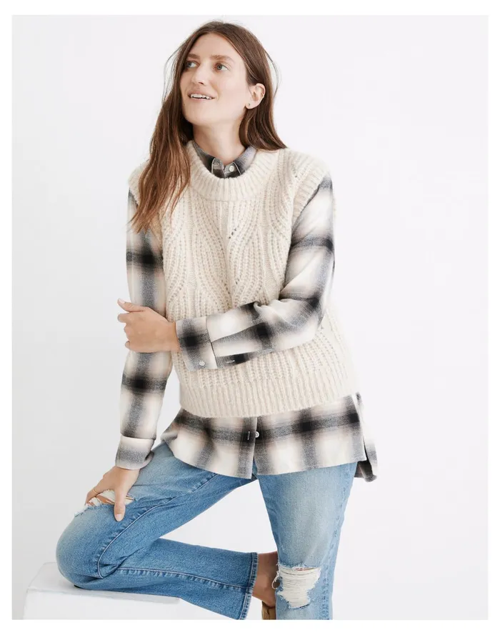 Women Firgrove Ribbed Crewneck Sweater Vest Heather Powder Madewell Sweaters
