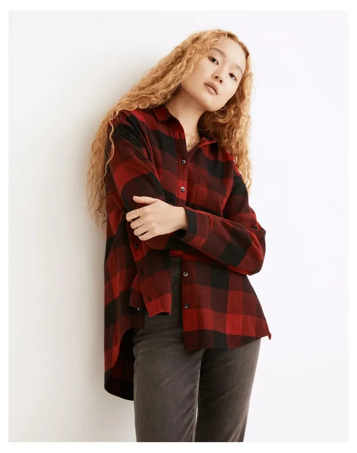 Women Flannel Side Button Oversized Ex Boyfriend Shirt In Buffalo Check Scarlet Madewell Tops and Shirts Women Flannel Side Button Oversized Ex Boyfriend Shirt In Buffalo Check Scarlet Madewell Tops and Shirts