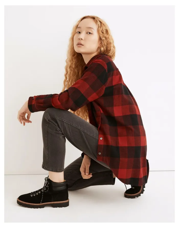 Women Flannel Side Button Oversized Ex Boyfriend Shirt In Buffalo Check Scarlet Madewell Tops and Shirts Women Flannel Side Button Oversized Ex Boyfriend Shirt In Buffalo Check Scarlet Madewell Tops and Shirts