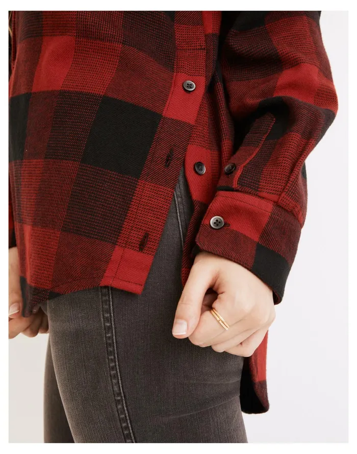 Women Flannel Side Button Oversized Ex Boyfriend Shirt In Buffalo Check Scarlet Madewell Tops and Shirts Women Flannel Side Button Oversized Ex Boyfriend Shirt In Buffalo Check Scarlet Madewell Tops and Shirts