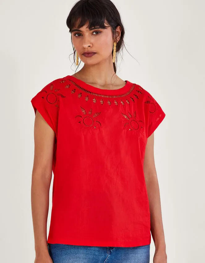 Women Floral CutOut TShirt Red Monsoon Tops and Blouses