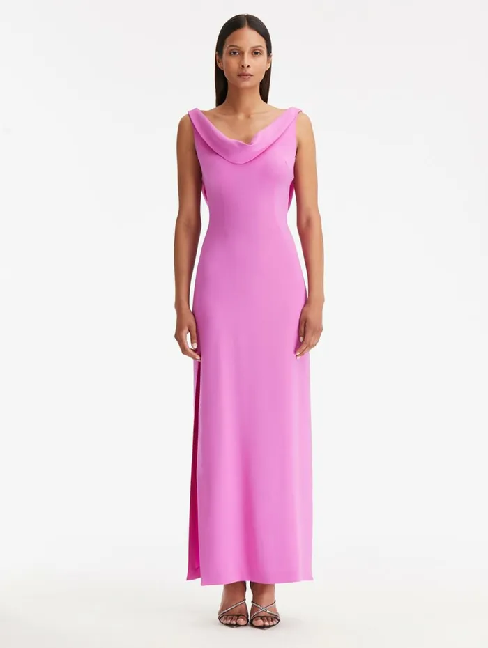 Women For The Bride Oscar De La Renta Cowl Neck Georgette Gown Orchid