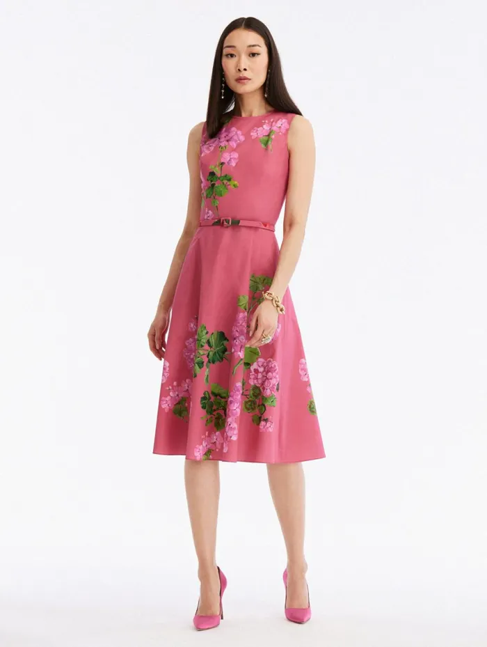 Women For The Bride Oscar De La Renta Degrad Geranium Cotton Poplin Dress Pinkgeranium