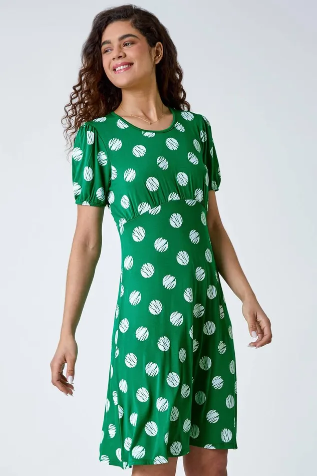 Women Forest Oversized Spot Print Stretch Dress Roman Dresses