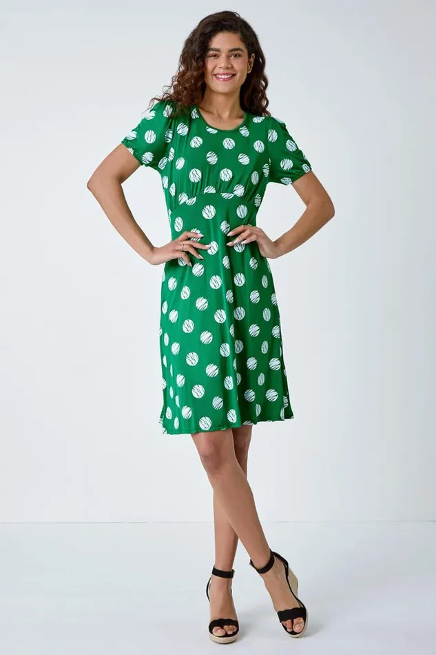 Women Forest Oversized Spot Print Stretch Dress Roman Dresses