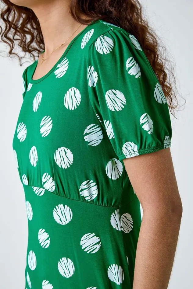 Women Forest Oversized Spot Print Stretch Dress Roman Dresses