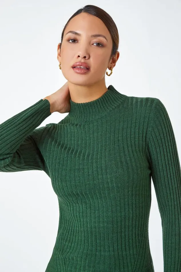 Women Forest Ribbed Knit Turtleneck Jumper Roman Knitwear