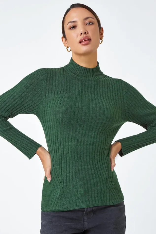 Women Forest Ribbed Knit Turtleneck Jumper Roman Knitwear