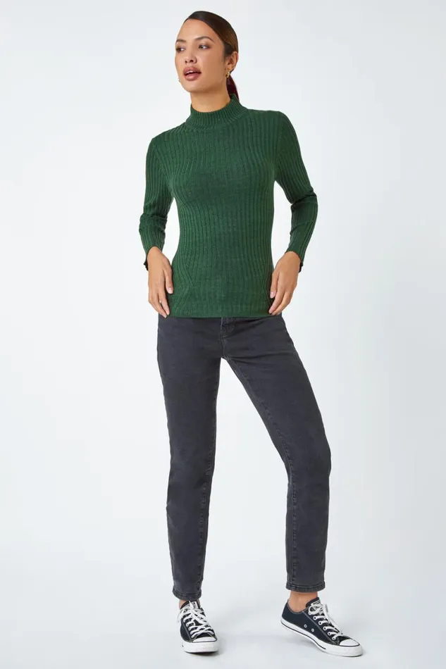 Women Forest Ribbed Knit Turtleneck Jumper Roman Knitwear