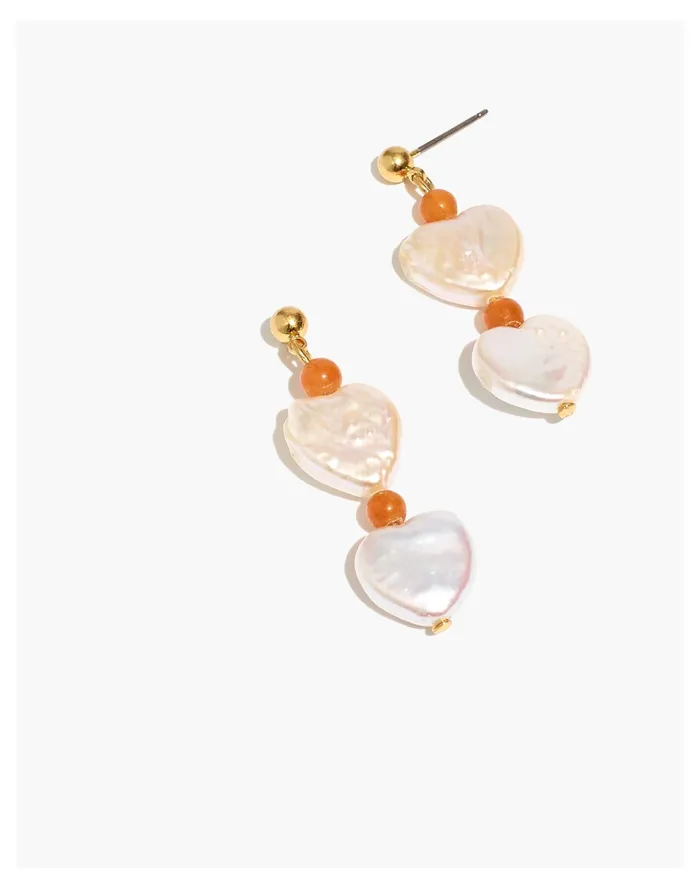 Women Freshwater Pearl Heart Statement Earrings Antique Coral Madewell Earrings
