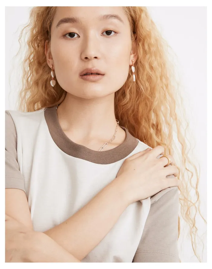 Women Freshwater Pearl Heart Statement Earrings Antique Coral Madewell Earrings Women Freshwater Pearl Heart Statement Earrings Antique Coral Madewell Earrings
