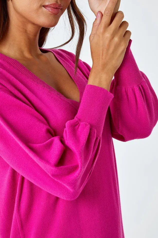 Women Fuchsia Knitted Jumper Dress Roman Dresses
