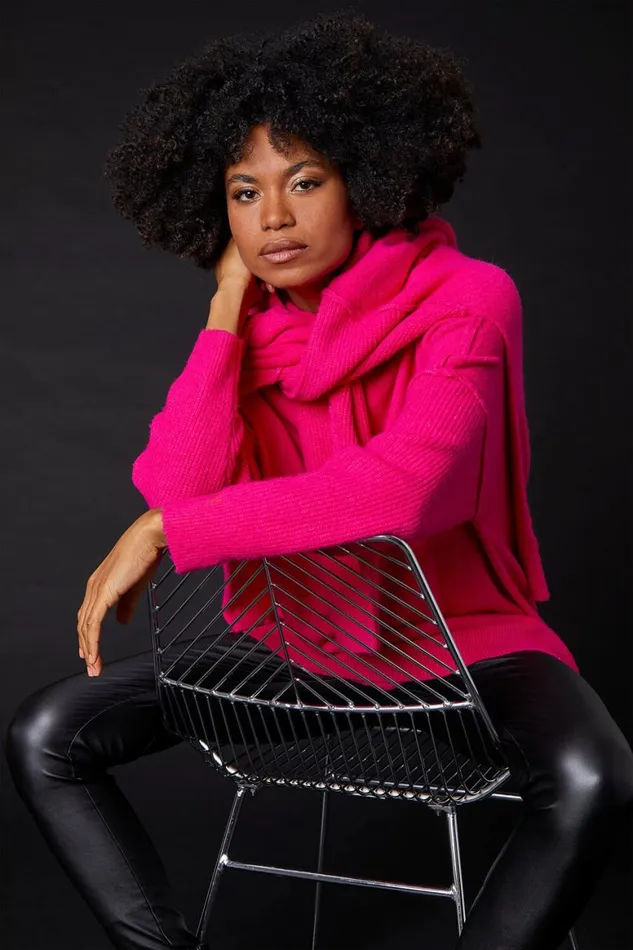 Women Fuchsia Relaxed Roll Neck Jumper Roman Knitwear