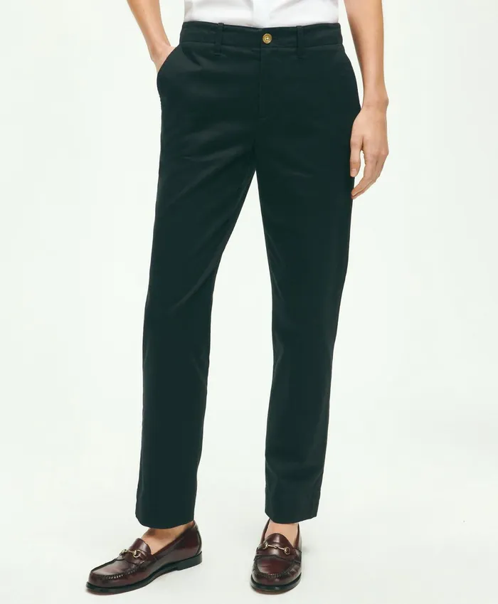 Women Garment Washed Stretch Cotton Chinos Black Brooks Brothers Pants and Skirts