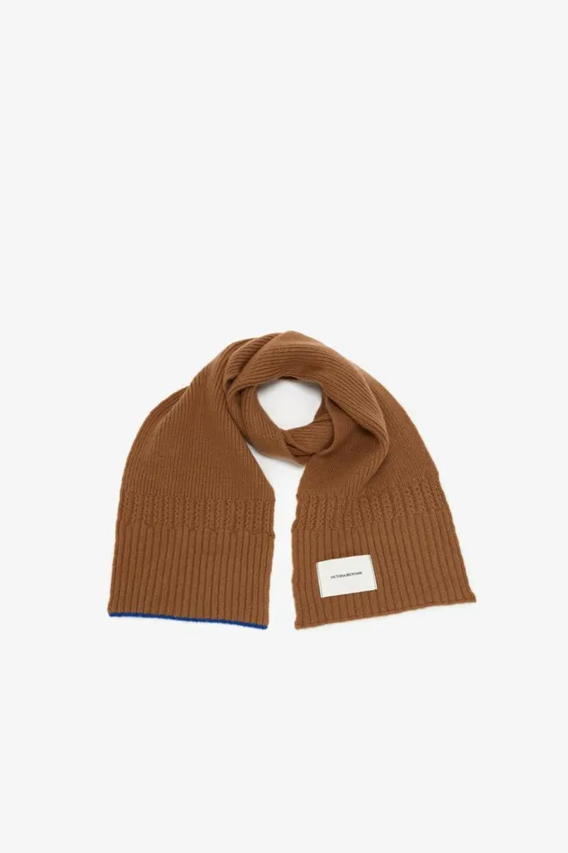 Women Gifts Victoria Beckham Logo Patch Scarf In Camel
