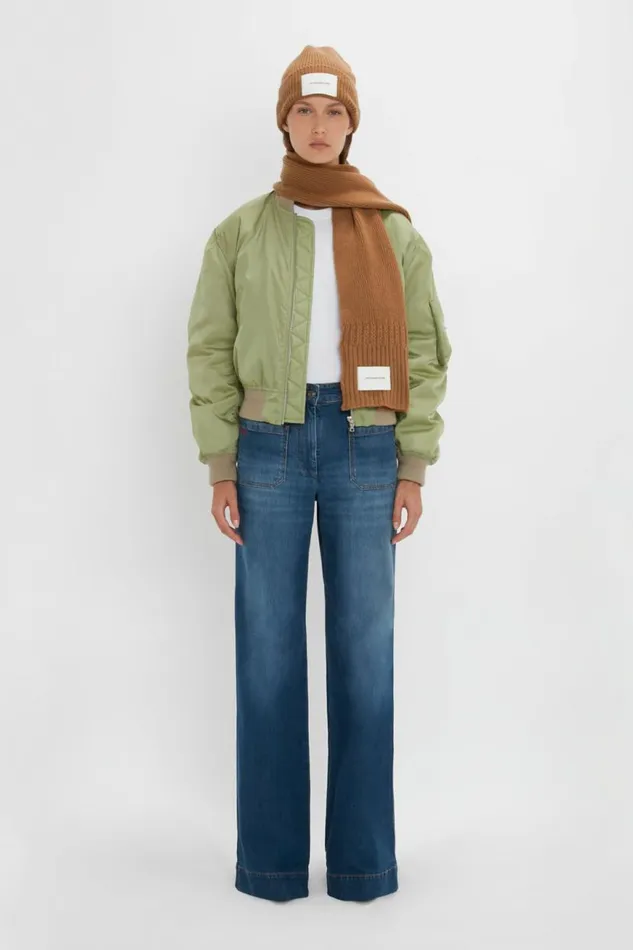 Women Gifts Victoria Beckham Logo Patch Scarf In Camel