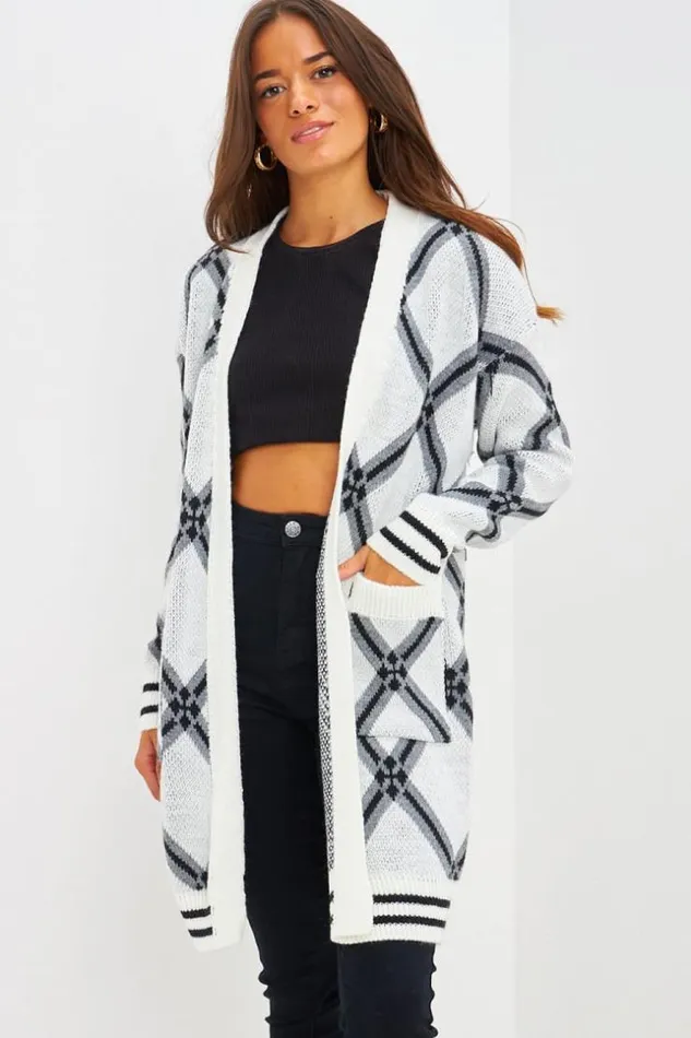 Women Gilet MiLong En Mailles Motif Losange Blanc White Brentiny Paris Cardigans Women Gilet MiLong En Mailles Motif Losange Blanc White Brentiny Paris Cardigans