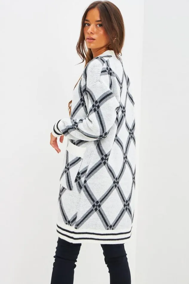 Women Gilet MiLong En Mailles Motif Losange Blanc White Brentiny Paris Cardigans Women Gilet MiLong En Mailles Motif Losange Blanc White Brentiny Paris Cardigans