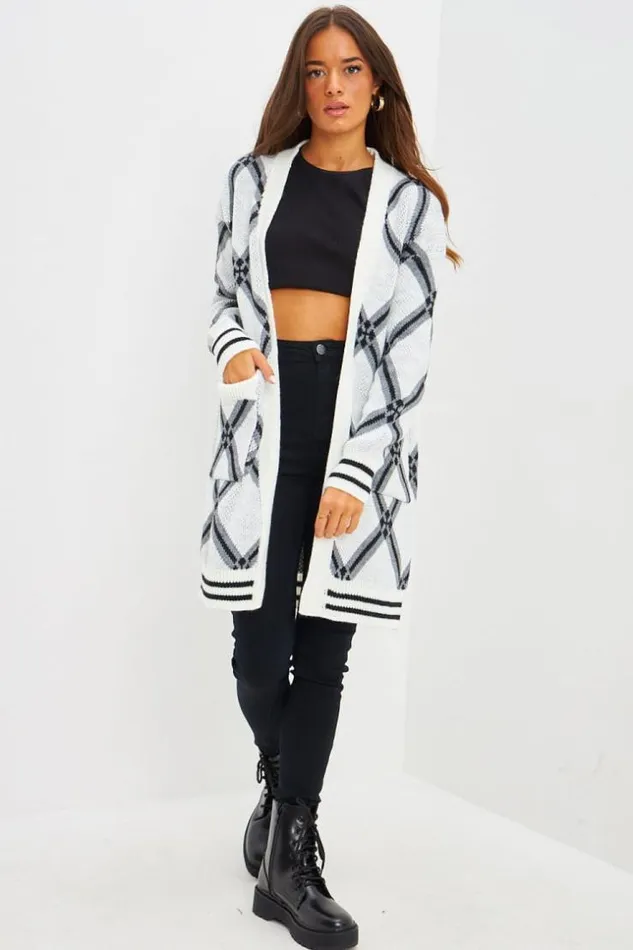 Women Gilet MiLong En Mailles Motif Losange Blanc White Brentiny Paris Cardigans Women Gilet MiLong En Mailles Motif Losange Blanc White Brentiny Paris Cardigans
