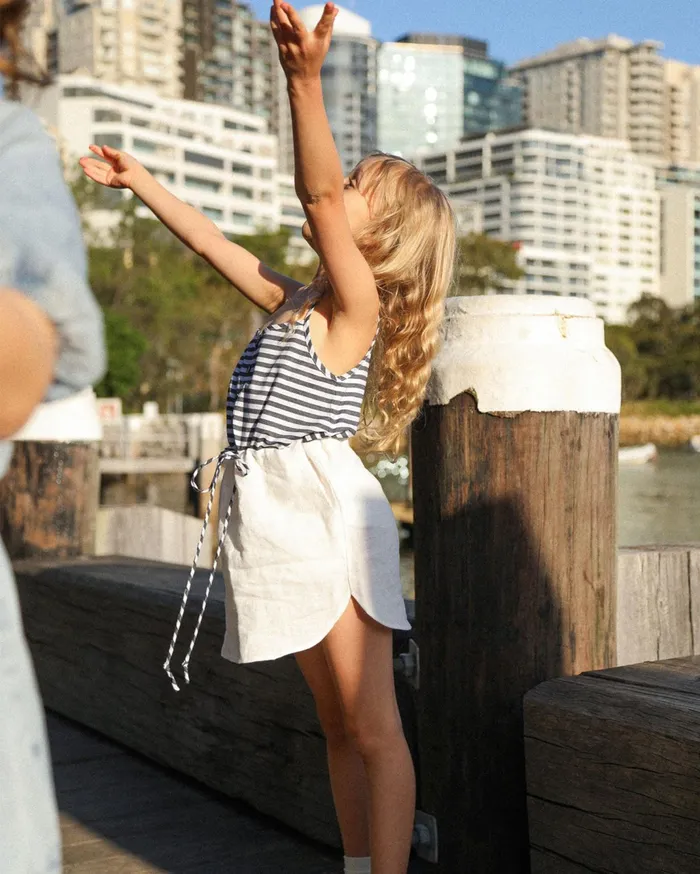 Women Girls Belle and Bloom Bright Side Striped Mini Dress 8211 BlackWhite