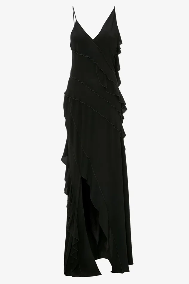 Women Gowns Victoria Beckham Asymmetric Bias Frill Dress In Black