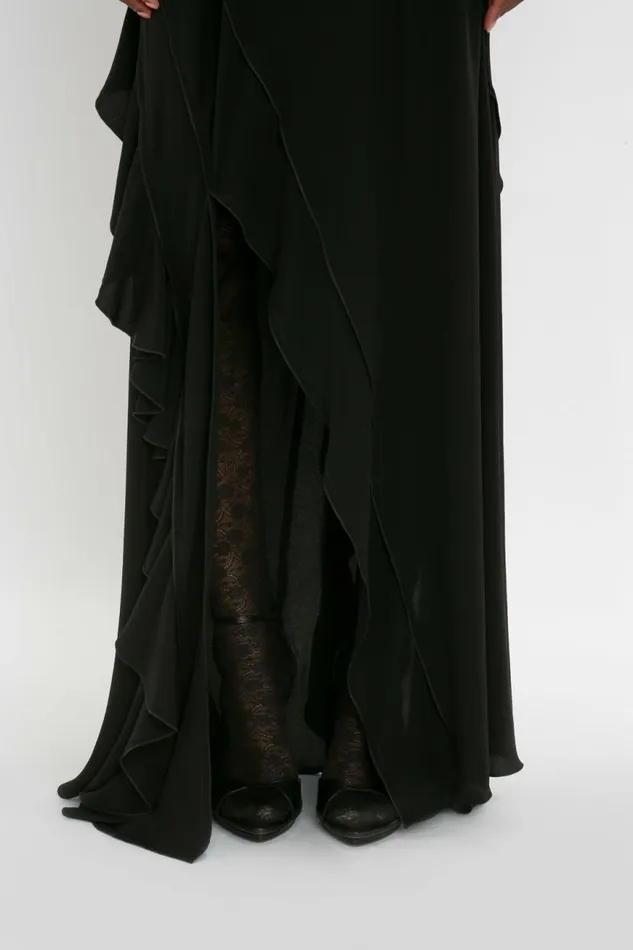 Women Gowns Victoria Beckham Asymmetric Bias Frill Dress In Black
